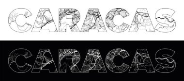 Karakas Şehri Adı (Venezuela, Güney Amerika) siyah beyaz şehir haritası illüstrasyon vektörü