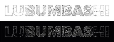 Lubumbashi Şehir Adı (Afrika Demokratik Cumhuriyeti) siyah beyaz şehir haritası illüstrasyon vektörüyle