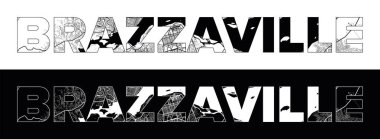 Brazzaville Şehri Adı (Kongo Cumhuriyeti, Afrika) siyah beyaz şehir haritası illüstrasyon vektörü