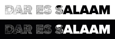 Dar es Salaam City Name (Tanzanya, Afrika) ve siyah beyaz şehir haritası illüstrasyon vektörü