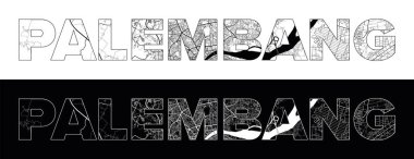 Palembang Şehir Adı (Endonezya, Asya) siyah beyaz şehir haritası illüstrasyon vektörü