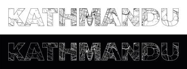 Siyah beyaz şehir haritası illüstrasyon vektörüyle Katmandu Şehri Adı (Nepal, Asya)