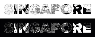 Singapur Şehir Adı (Singapur, Asya) siyah beyaz şehir haritası illüstrasyon vektörü