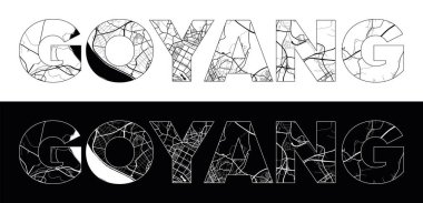 Siyah beyaz şehir haritası illüstrasyon vektörüyle Goyang Şehri Adı (Güney Kore, Asya)