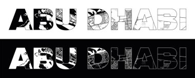 Abu Dabi Şehir Adı (Birleşik Arap Emirlikleri, Asya) siyah beyaz şehir haritası illüstrasyon vektörü