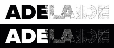 Adelaide Şehir Adı (, Avustralya) siyah beyaz şehir haritası illüstrasyon vektörü