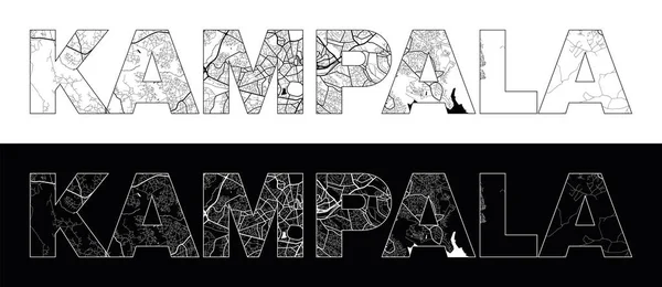 stock vector Kampala City Name (Uganda, Africa) with black white city map illustration vector