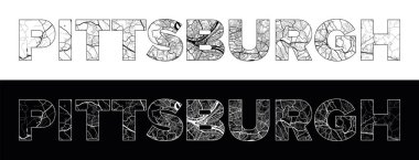 Siyah beyaz şehir haritası illüstrasyon vektörüyle Pittsburgh City Name (ABD, Kuzey Amerika)