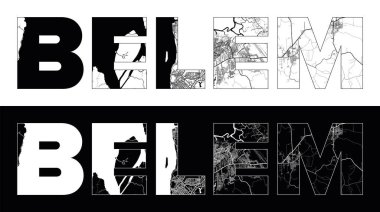 Belem Şehri Adı (Brezilya, Güney Amerika) siyah beyaz şehir haritası illüstrasyon vektörü