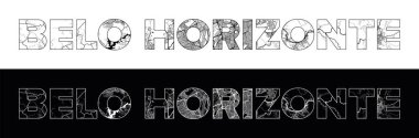 Siyah beyaz şehir haritası illüstrasyon vektörüyle Belo Horizonte City Name (Brezilya, Güney Amerika)