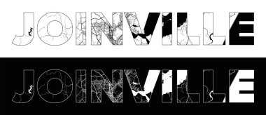 Siyah beyaz şehir haritası illüstrasyon vektörüyle Joinville City Name (Brezilya, Güney Amerika)