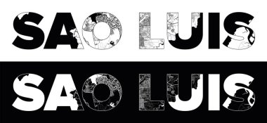 Siyah beyaz şehir haritası illüstrasyon vektörüyle Sao Luis City Name (Brezilya, Güney Amerika)