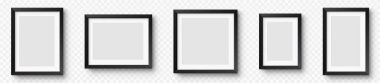 Gerçekçi çerçeve seti. Duvar çerçeveleri koleksiyon modeli. Resim çerçeveleri gölgeli. Siyah kenarlıklı fotoğraf çerçevesi - stok vektörü.
