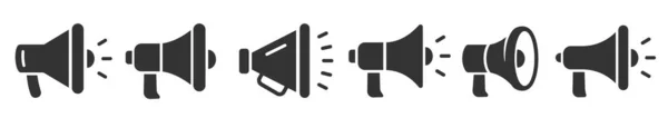 Megaphone图标设置 带声音的电声喇叭符号 扩音器扩音器图标集合 广告概念 平面风格 股票矢量 — 图库矢量图片