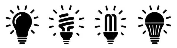 灯图标设置 不同类型的灯泡 灯泡的符号 灯泡图标收集 平面风格 股票矢量 — 图库矢量图片