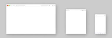 Tarayıcı penceresi. Araç çubuğu ve gölgesi olan gerçekçi boş tarayıcı penceresi. PC, tablet, laptop, bilgisayar ve akıllı telefon boş web sayfası modeli - stok vektörü.