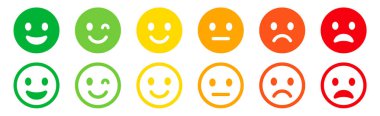 Duygu simgeleri ayarlandı. Emoji 'nin yüzü koleksiyonu. Emojis düz stil. Mutlu mutlu, gülümse, tarafsız, üzgün ve kızgın emoji. Satır gülen yüz - hisse senedi vektörü