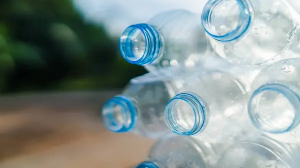 Close Mouths Several Plastic Drinking Water Bottles Recycling Garbage Concept — Foto Stock