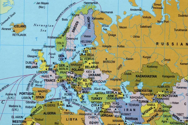 Mapa Del Mundo Con Continente Europeo Países Océanos —  Fotos de Stock