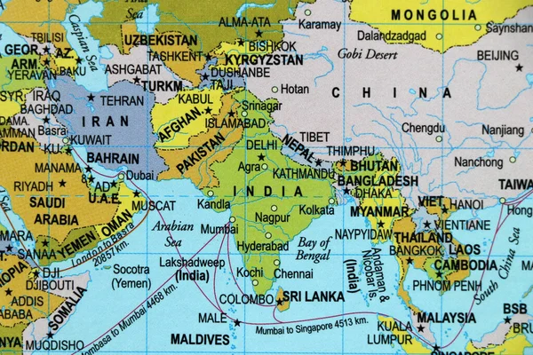 Mapa Mundial Las Fronteras Asia País India Pakistán China Primer —  Fotos de Stock
