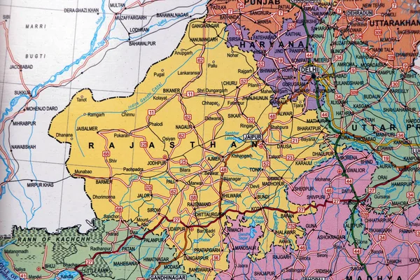 north india map with rajasthan state borders,punjab, haryana in close u