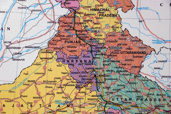 Mapa Del Norte India Con Fronteras Estatales Delhi Punjab Haryana — Foto de Stock