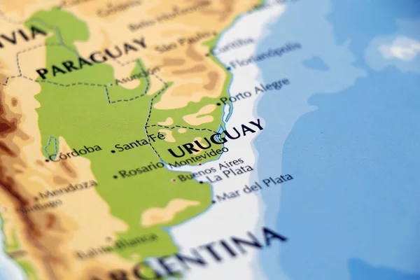 Mapa Mundial Del Continente Sudamericano Uruguay Primer Plano —  Fotos de Stock