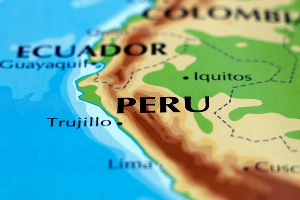 Mapa Mundial Del Continente Sudamericano Perú Primer Plano —  Fotos de Stock