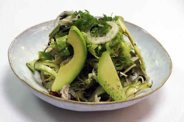 Akdeniz Usulü Taze Karışık Sebze Salatası Avokado Rezene Dilimi Karışık — Stok fotoğraf