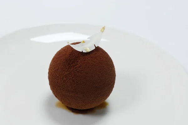 Portion Chocolate Ball Cake Filled Tiramisu Isolated White Background — Stock Photo, Image