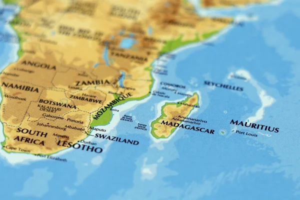 african continent map or atlas with south africa, madagascar, mauritius, mozambique, swaziland,botswana, zimbabwe in focus