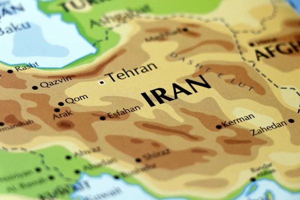 world map with country of iran with close focus in tehran