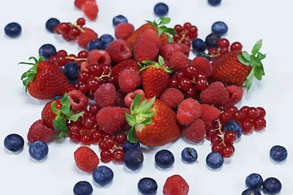 Assorted Fresh Berries White Background — Stock Photo, Image
