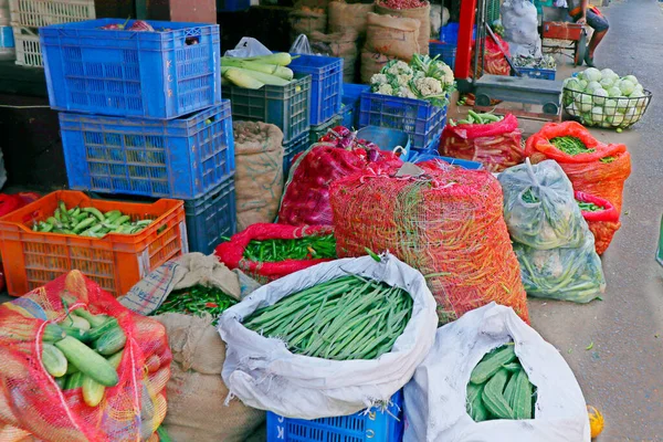 Étal Marché Légumes Frais Côté Rue Kochi Kerala — Photo