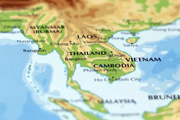 world map of southeast asia, thailand, vietnam, cambodia, laos in close up