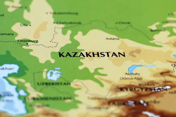 world map of asia country kazakhstan in close up