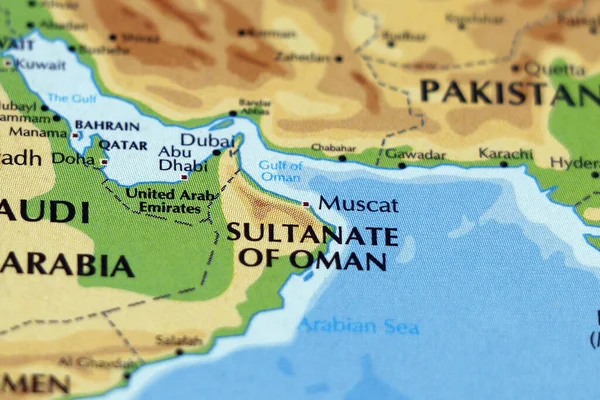 world map of middle east countries, qatar, oman, uae, bahrain, dubai, abudhabi, manama, doha in close up