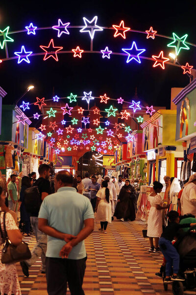 Dubai, united arab emirates - December 4, 2023 street christmas (Xmas) decoration with stars with black background