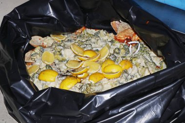 garbage bag filled with wastage of food, mostly seeing in hotels and party catering events clipart