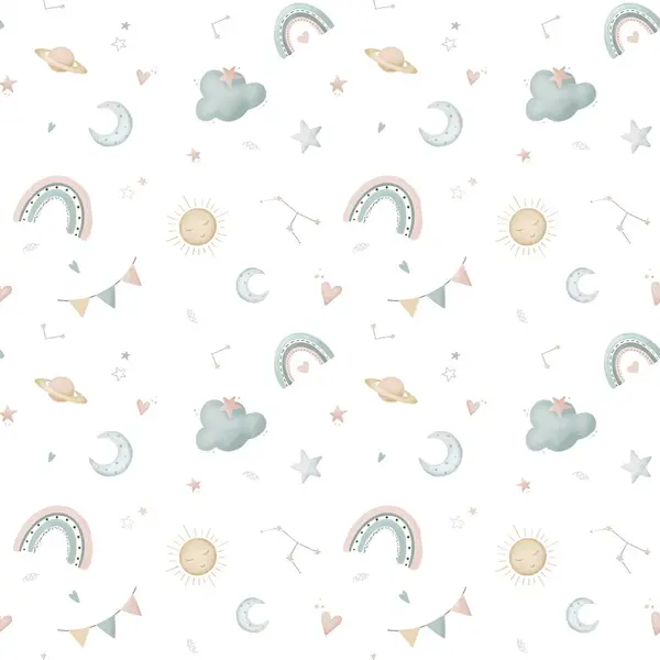 Kusursuz bebek odası şirin, tatlı, yumuşak duvar kağıdı desenli. 
