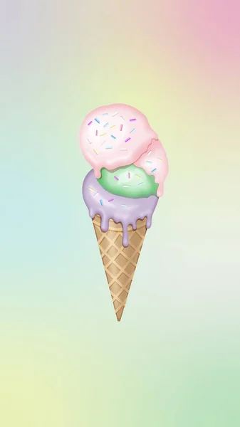 Renkli Şekerli Waffle Dondurması — Stok Vektör