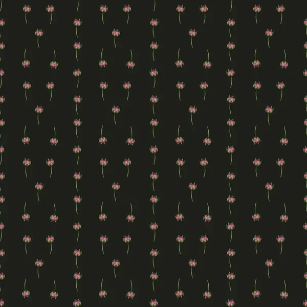 Ρετρό Μικρό Ροζ Λουλούδι Μπουμπούκια Μοτίβο Σκούρο Φόντο — Φωτογραφία Αρχείου