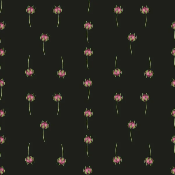 Retro Pequeño Patrón Capullos Flores Rosadas Sobre Fondo Oscuro — Foto de Stock