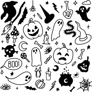 Beyaz arka planda ürkütücü cadılar bayramı partisi karalama deseni