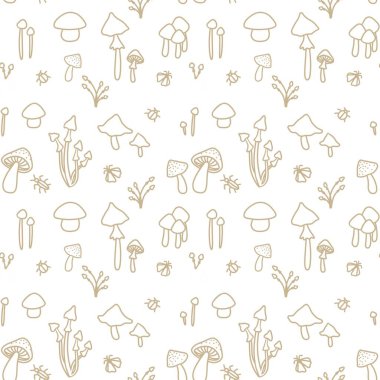 Kusursuz boho mantarları karalama desenleri bej kağıt kumaş
