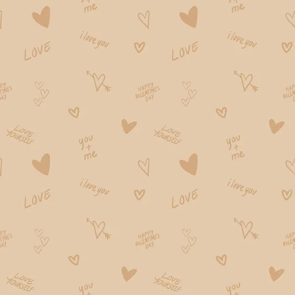 Happy Holiday Valentine Day Seamless Pattern Heart Love Motivation Text — Stock Photo, Image