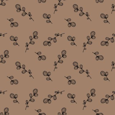 Kahverengi arka planda, bitkisel zarif elementler, çiçekli duvar kağıtları...