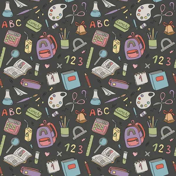 Okula geri dön. Renksiz şablon, okul gereçleri, sabit set, kağıt baskı, okul unsurları sanat modeli.