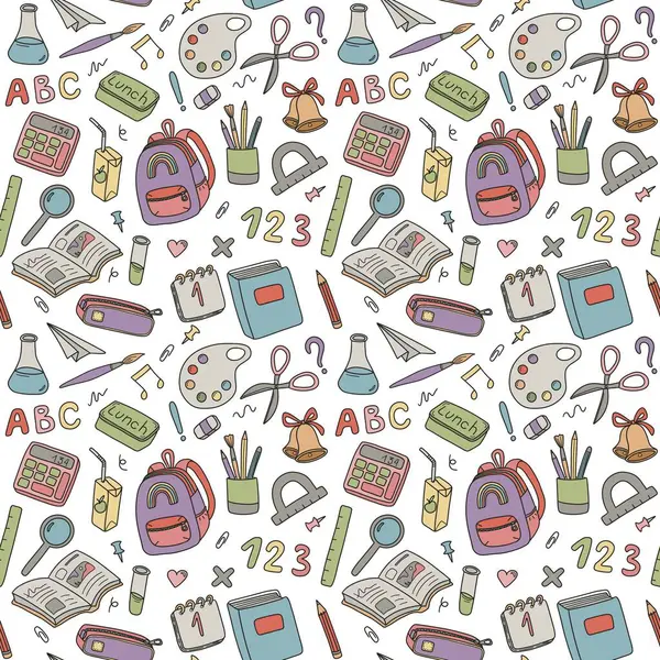 Okula geri dön. Renksiz şablon, okul gereçleri, sabit set, kağıt baskı, okul unsurları sanat modeli.