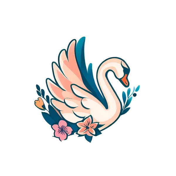 Swan Logo Illustration Flowers — Stock Vector